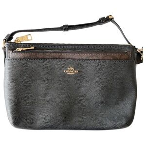 Coach Black and Brown Textured East West Crossbody Bag Purse